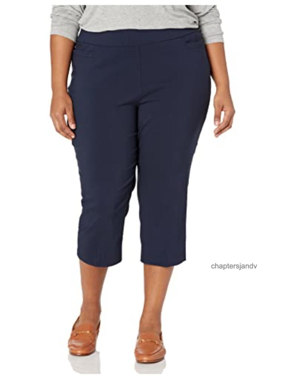 Plus Size Pull On Stretch Capri Pants High Waist Crop Straight Leg Pockets